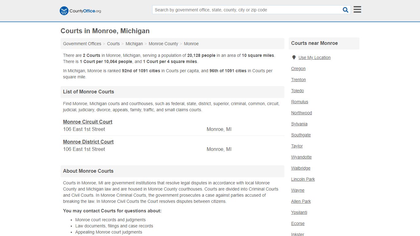 Courts - Monroe, MI (Court Records & Calendars) - County Office